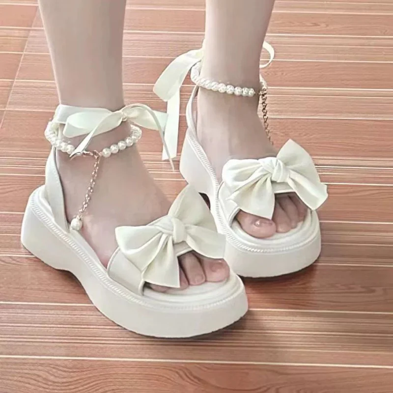Bow net red platform Roman shoes   HA2106 - Image 3