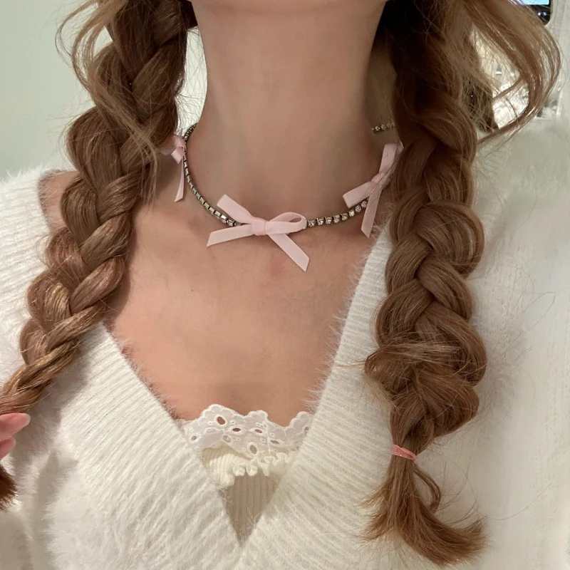 Bow zircon necklace clavicle chain HA1597 - Image 6
