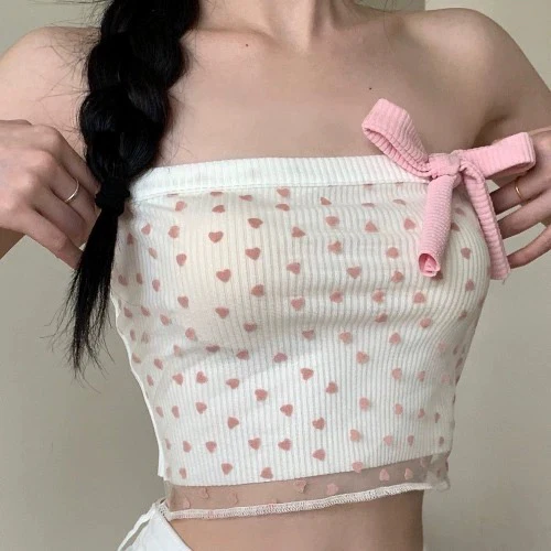 Bowknot tube top mesh top HA2531 - Image 3