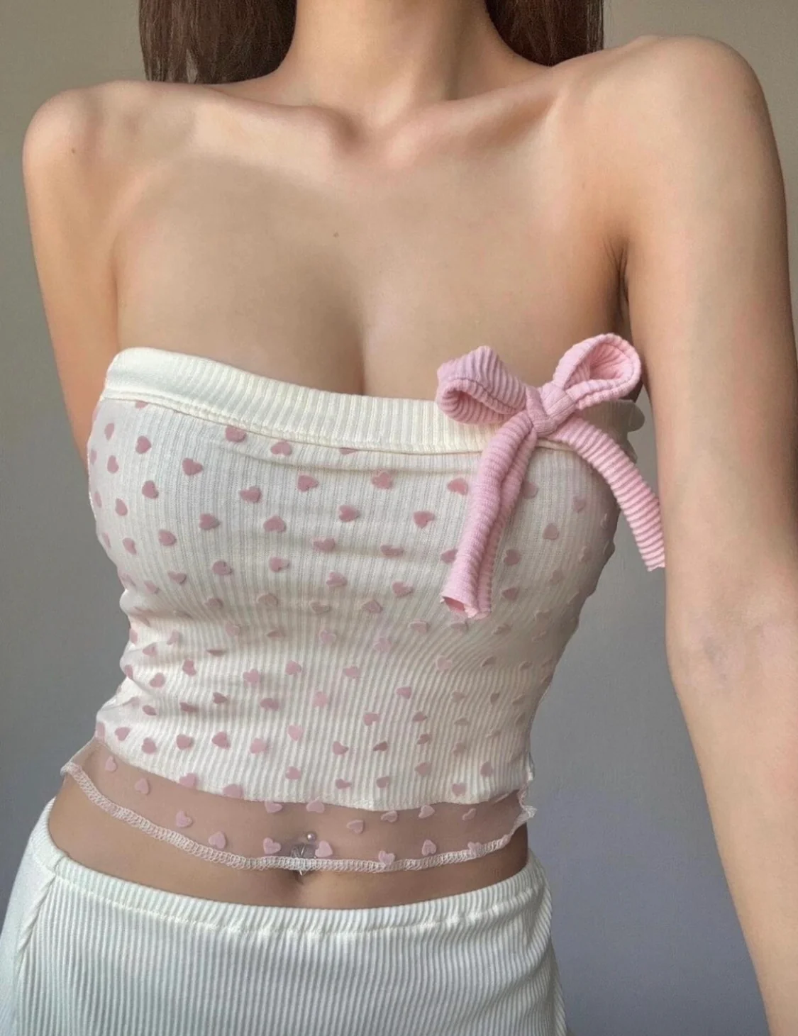 Bowknot tube top mesh top HA2531 - Image 4