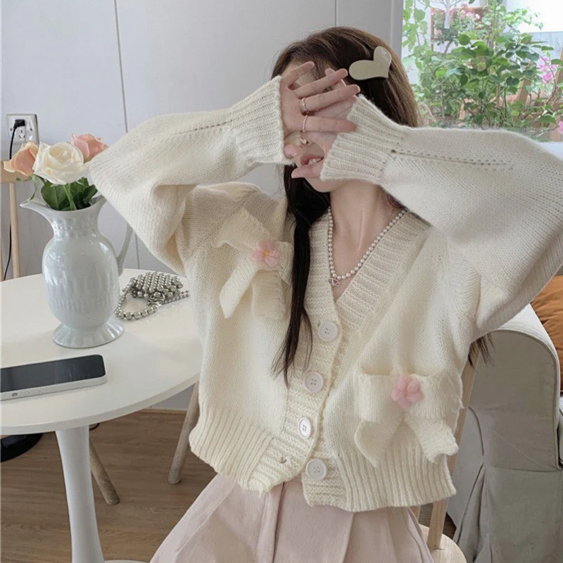 Bowknot v-neck sweater   HA1324 - Image 3