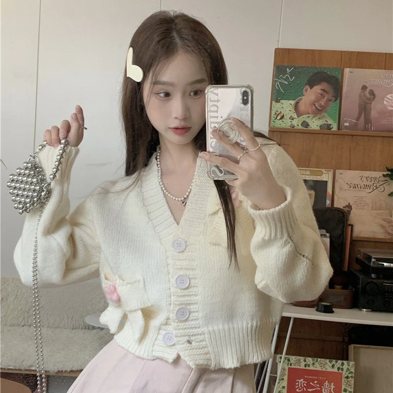 Bowknot v-neck sweater   HA1324 - Image 4