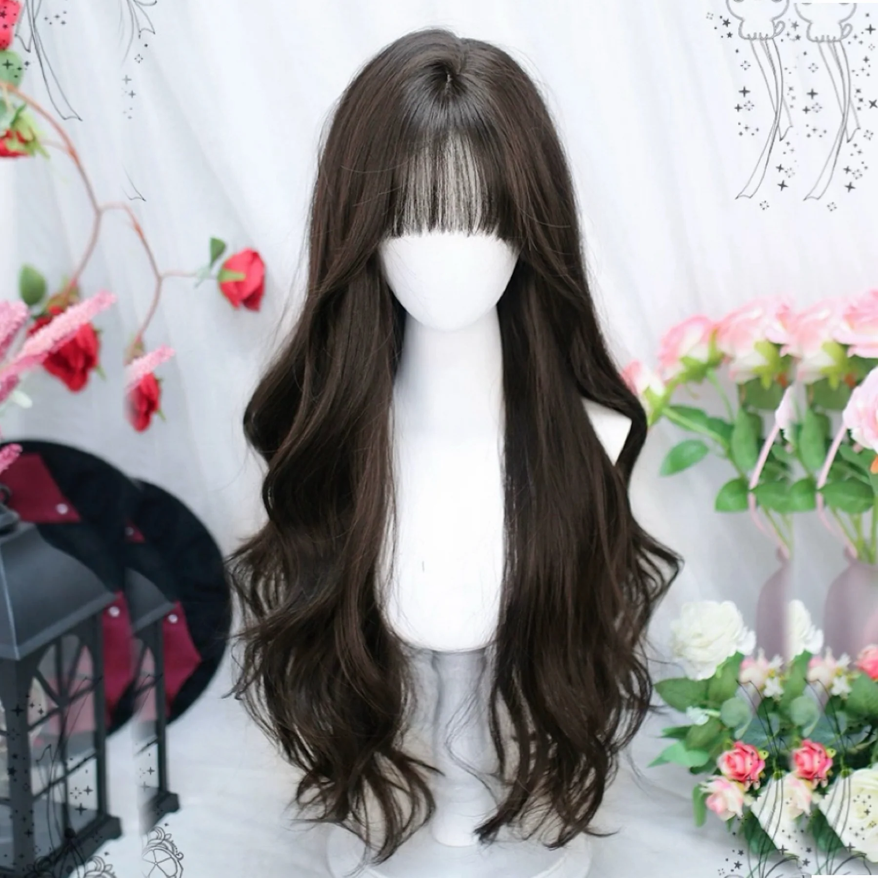 Brown long curly wig HA2407 - Image 2