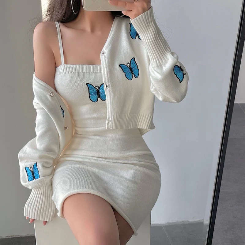 Butterfly Embroidered Cardigan Bag Dress Two-Piece Set    HA1401 - Image 5