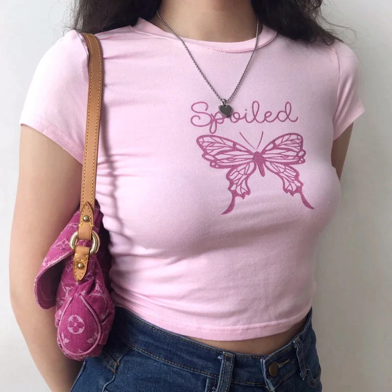 Butterfly Letters Pink Print T-Shirt  HA0540 - Image 2