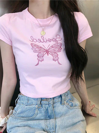 Butterfly Letters Pink Print T-Shirt  HA0540 - Image 3