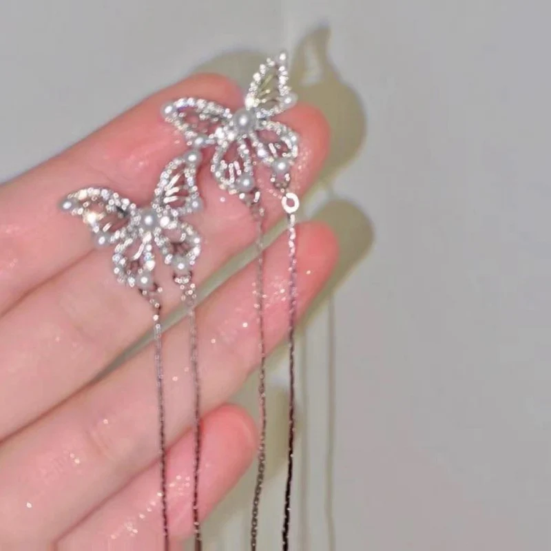 Butterfly Long Tassel Chain Earrings   HA1882 - Image 2