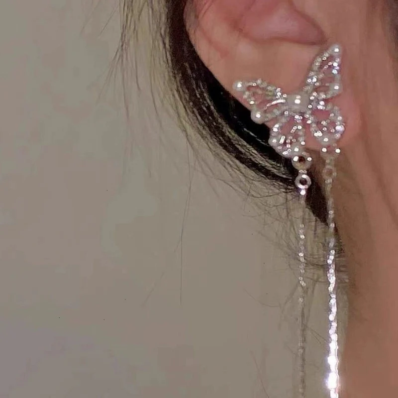 Butterfly Long Tassel Chain Earrings   HA1882 - Image 3