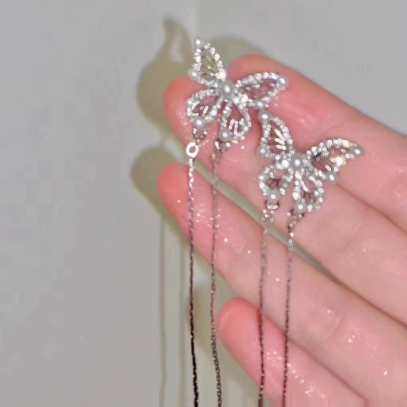 Butterfly Long Tassel Chain Earrings   HA1882 - Image 4