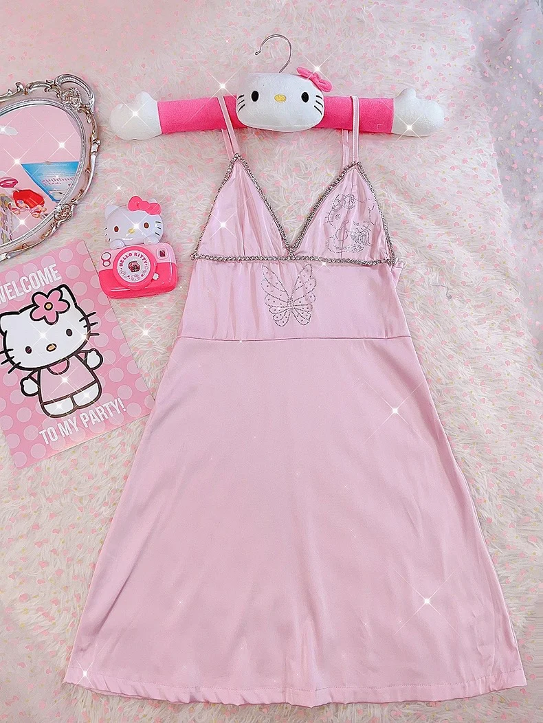 Butterfly rhinestone pink suspender dress HA2461 - Image 4