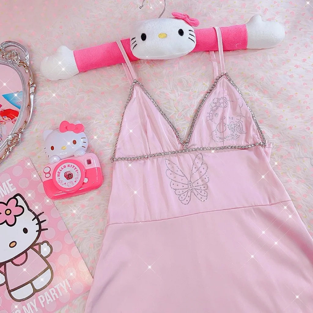 Butterfly rhinestone pink suspender dress HA2461 - Image 5