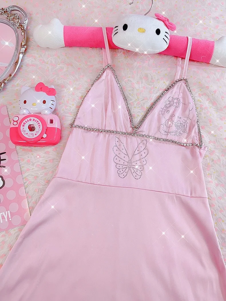 Butterfly rhinestone pink suspender dress HA2461 - Image 6