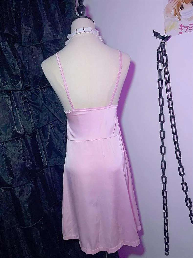 Butterfly rhinestone pink suspender dress HA2461 - Image 7