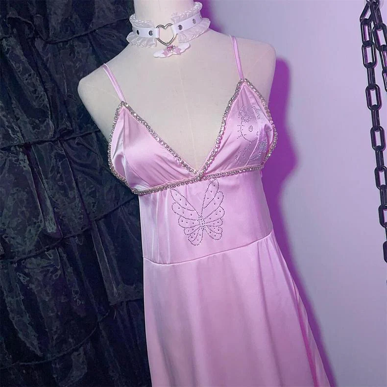 Butterfly rhinestone pink suspender dress HA2461 - Image 8