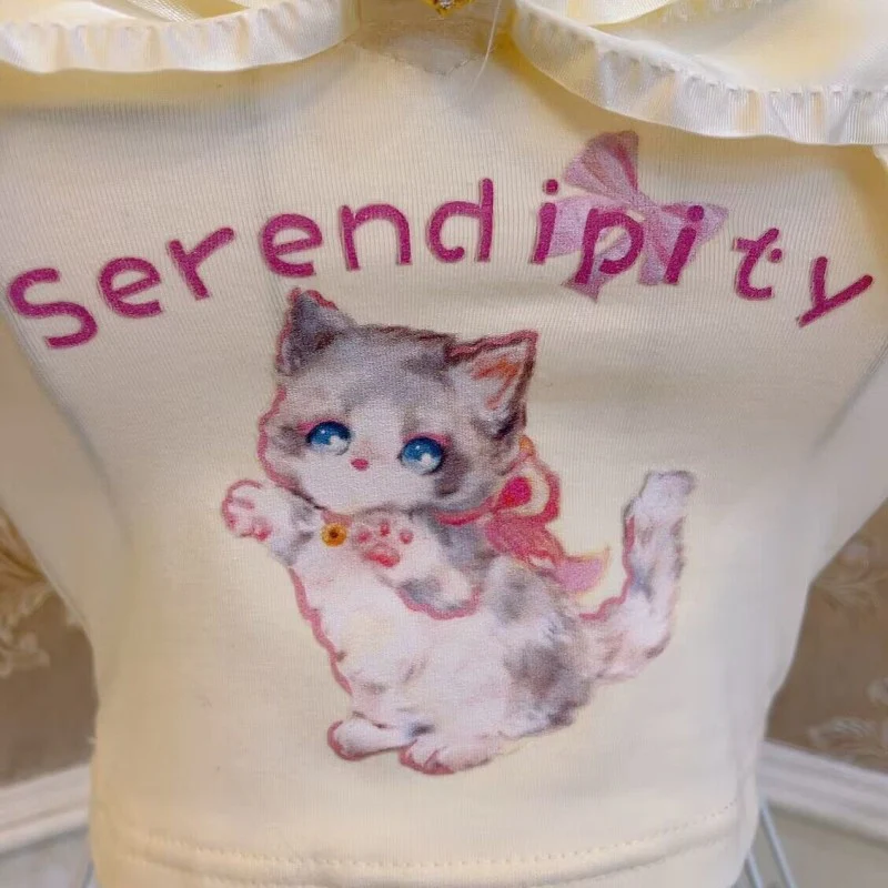 Cat Print Bow Heart Halter Vest HA1873 - Image 3