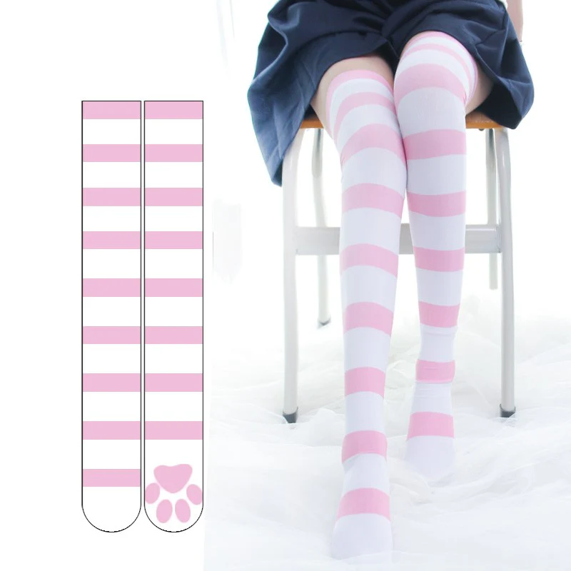 Cat's Claw Stripe Over the Knee Socks HA1518