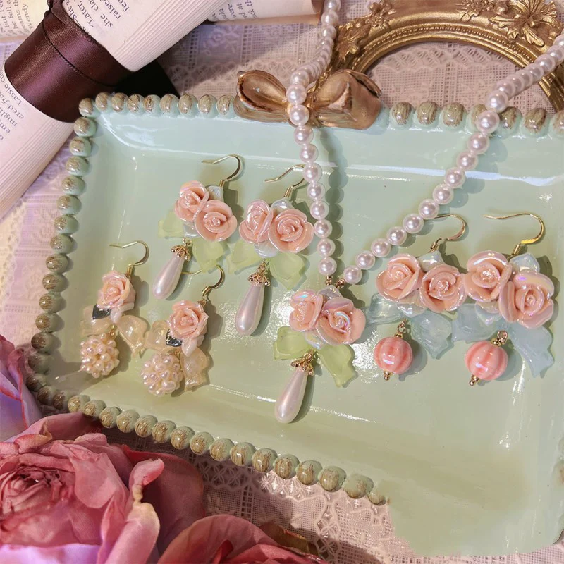 Ceramic Rose Pearl Necklace Earrings   HA1842 - Image 3