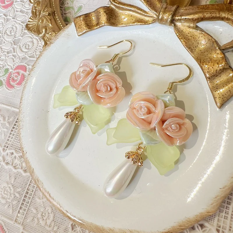 Ceramic Rose Pearl Necklace Earrings   HA1842 - Image 5