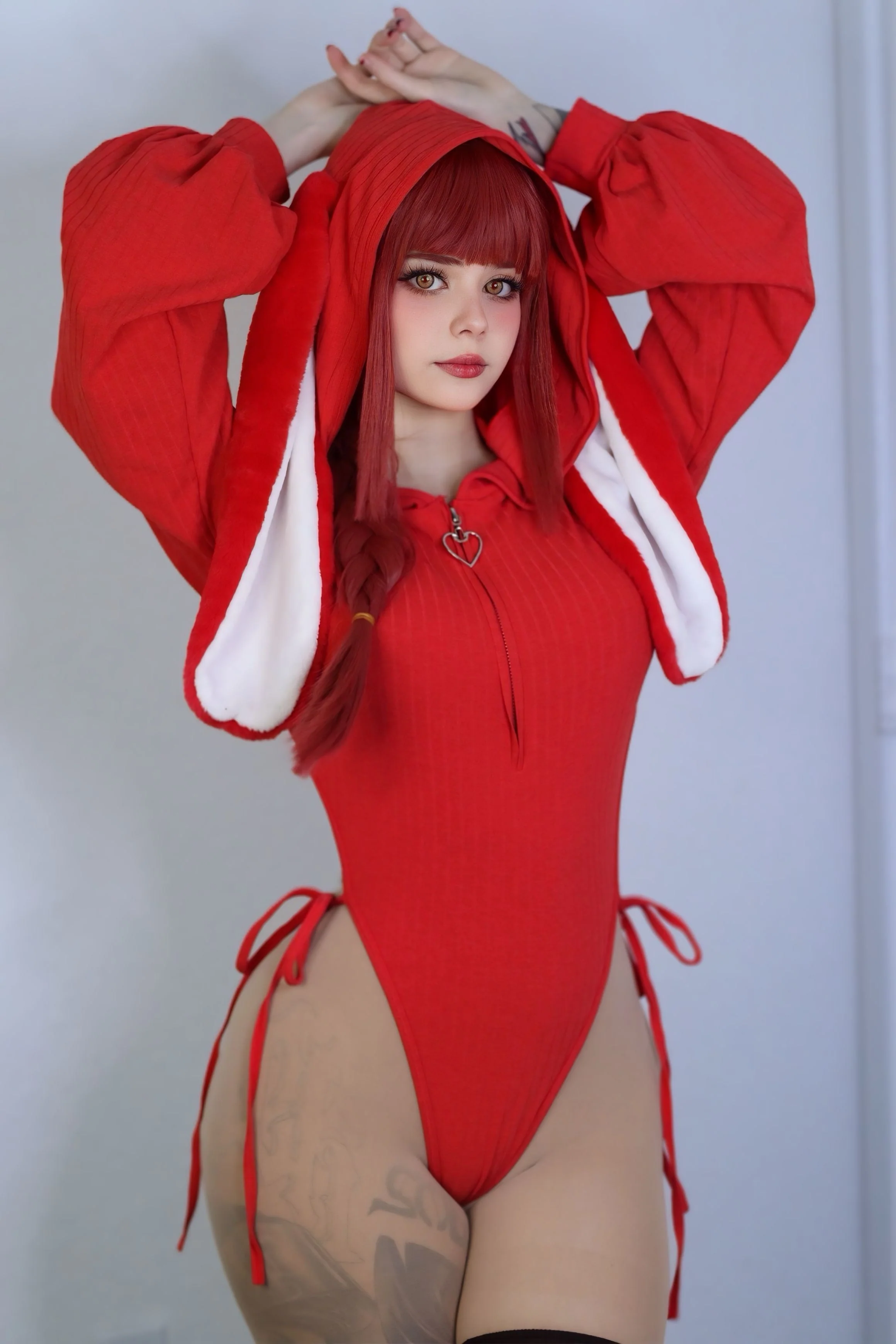Chic Grey Bunny Ear Hoodie Bodysuit KO64 - Image 23