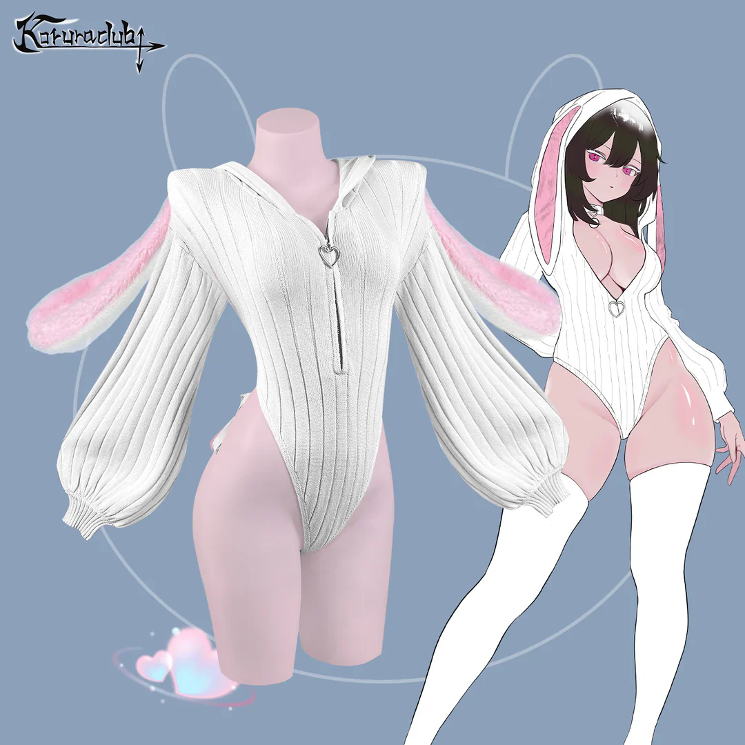 Chic Grey Bunny Ear Hoodie Bodysuit KO64 - Image 25