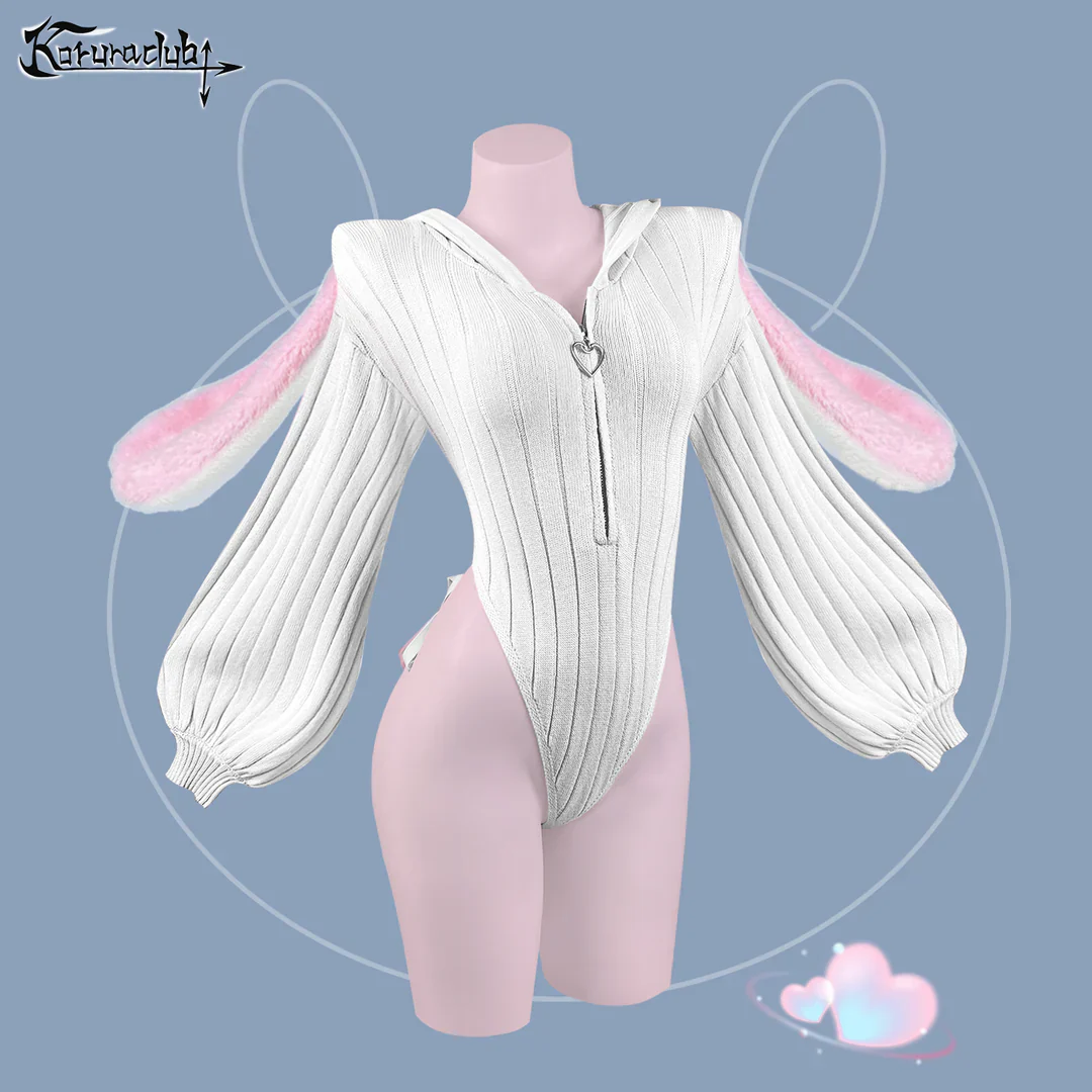 Chic Grey Bunny Ear Hoodie Bodysuit KO64 - Image 26