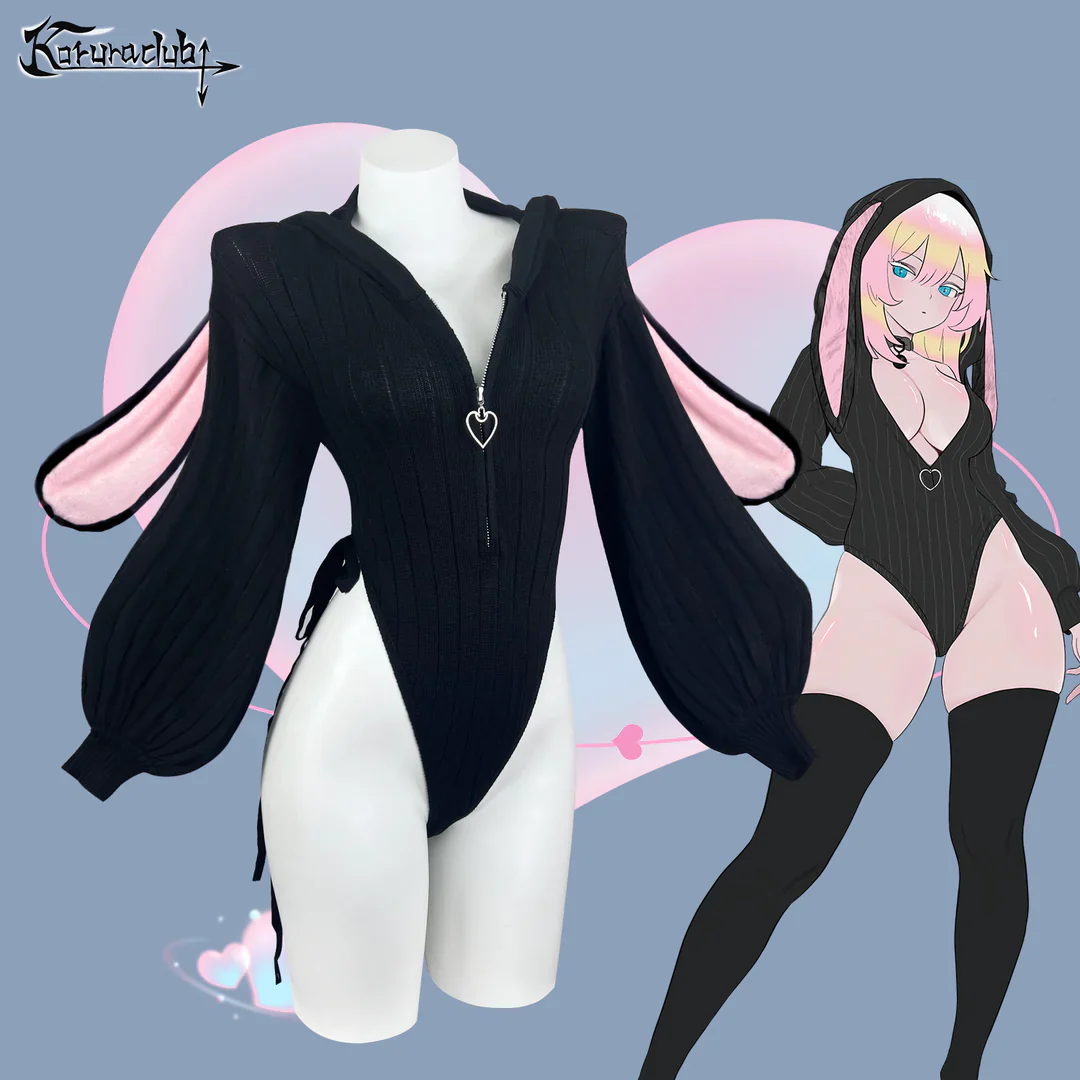 Chic Grey Bunny Ear Hoodie Bodysuit KO64 - Image 27