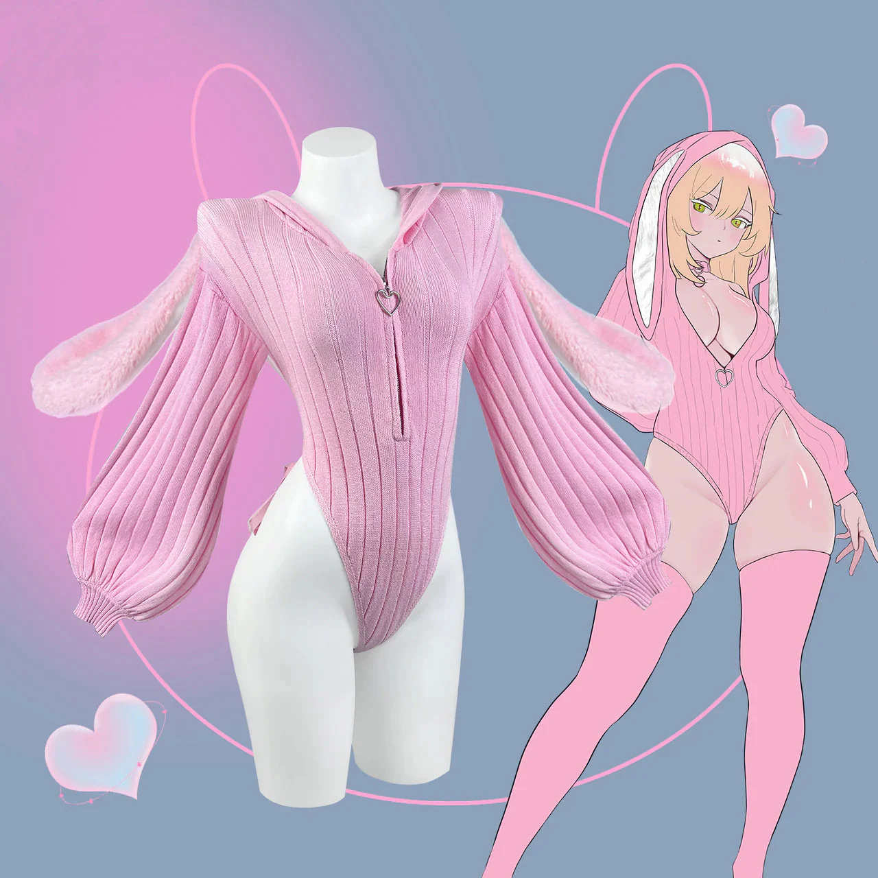 Chic Grey Bunny Ear Hoodie Bodysuit KO64 - Image 29