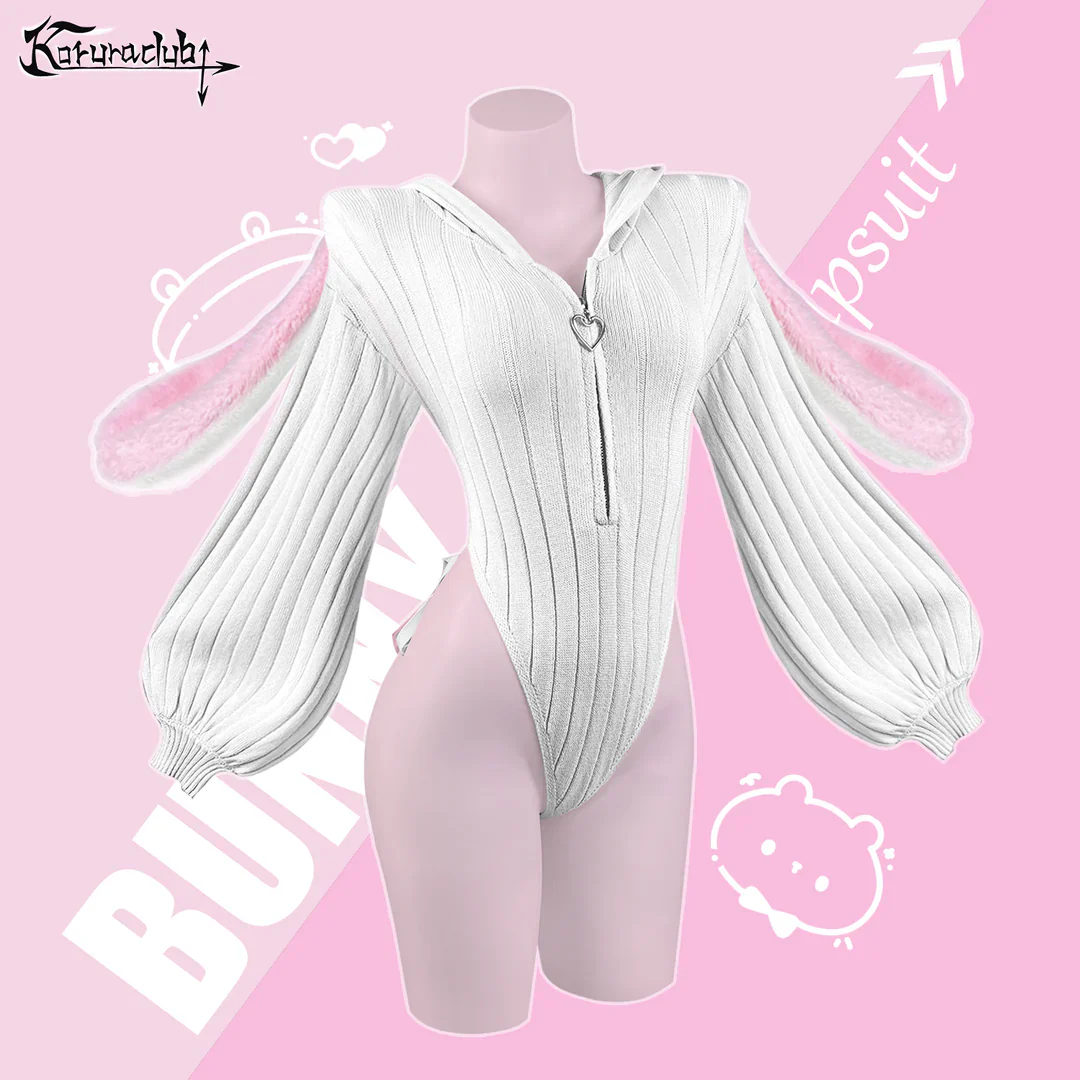 Chic Grey Bunny Ear Hoodie Bodysuit KO64 - Image 3