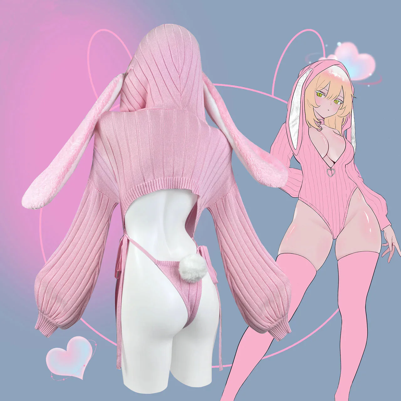 Chic Grey Bunny Ear Hoodie Bodysuit KO64 - Image 30