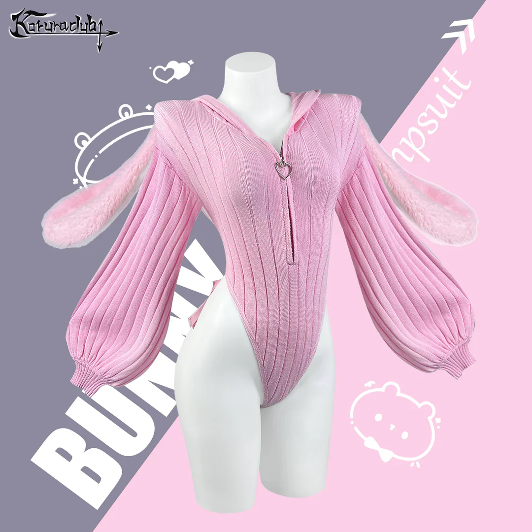 Chic Grey Bunny Ear Hoodie Bodysuit KO64 - Image 4