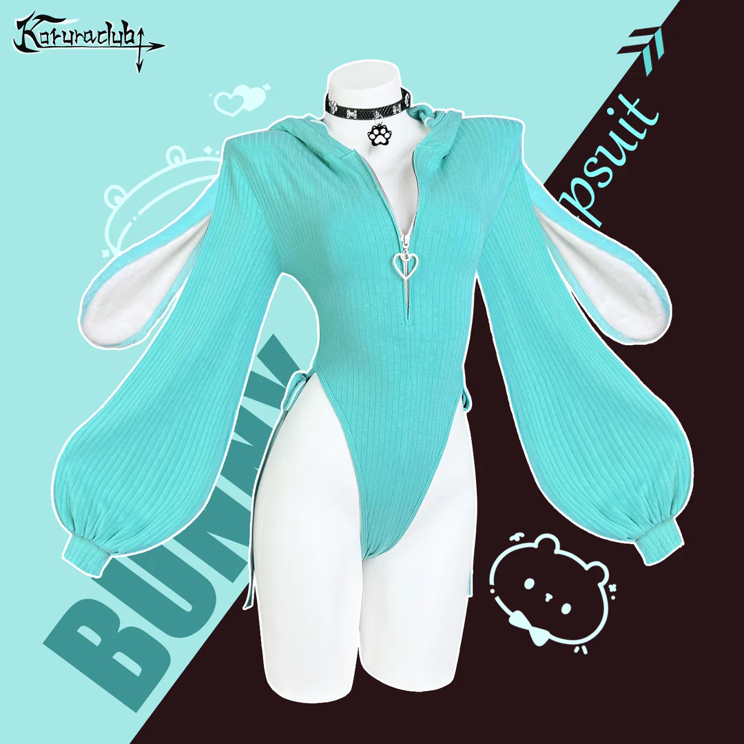 Chic Grey Bunny Ear Hoodie Bodysuit KO64 - Image 7