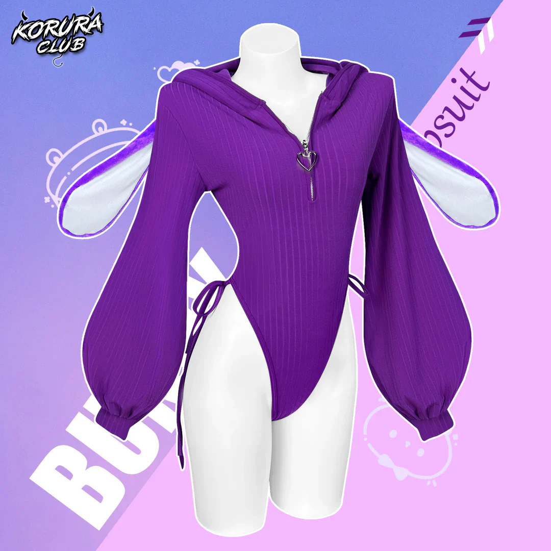 Chic Grey Bunny Ear Hoodie Bodysuit KO64 - Image 8