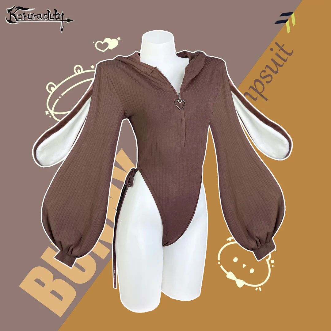 Chic Grey Bunny Ear Hoodie Bodysuit KO64 - Image 9