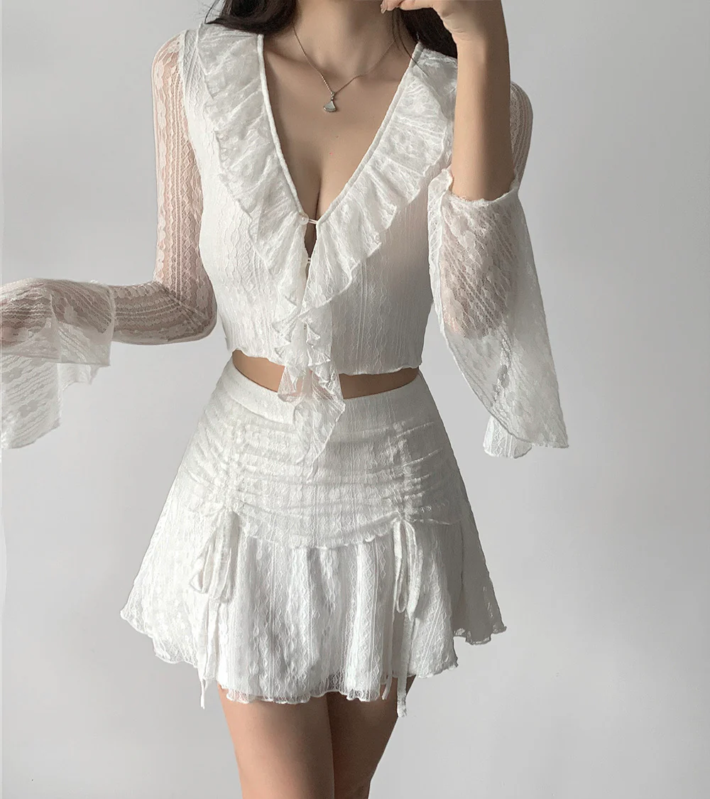 Chic white lace suit HA2453 - Image 4