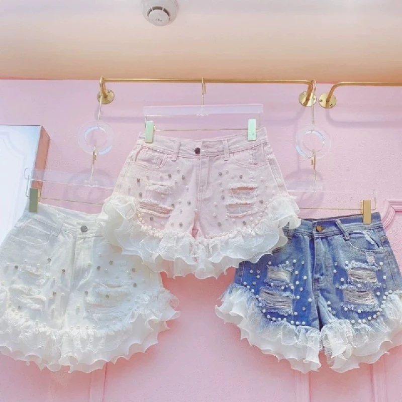 Chiffon lace ripped jeans HA1840 - Image 2