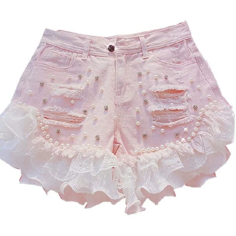 Chiffon lace ripped jeans HA1840 - Image 5