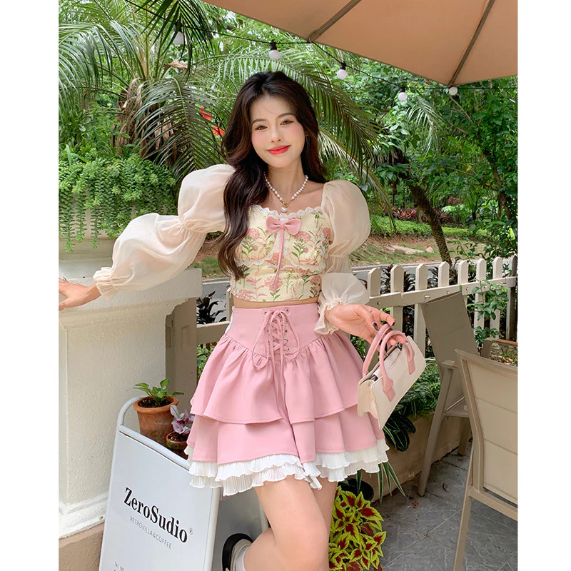 Chiffon Shirt A-Line Cake Skirt HA1105 - Image 2