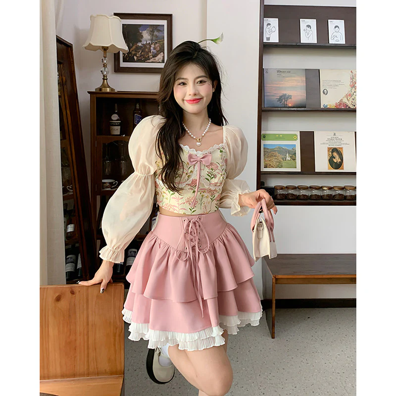 Chiffon Shirt A-Line Cake Skirt HA1105 - Image 3