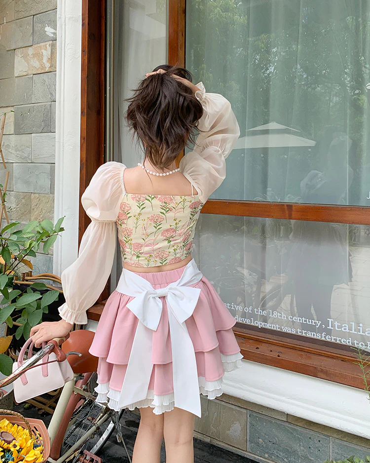 Chiffon Shirt A-Line Cake Skirt HA1105 - Image 4