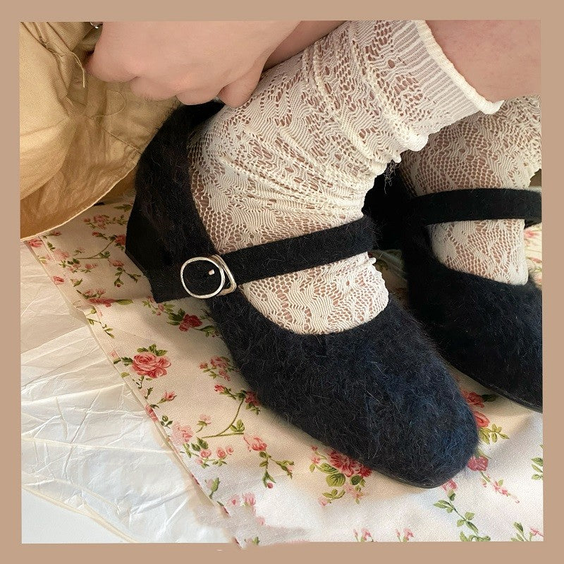 Chunky-heel plush fleece Mary Janes HA1400 - Image 3