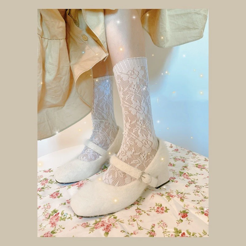 Chunky-heel plush fleece Mary Janes HA1400 - Image 4