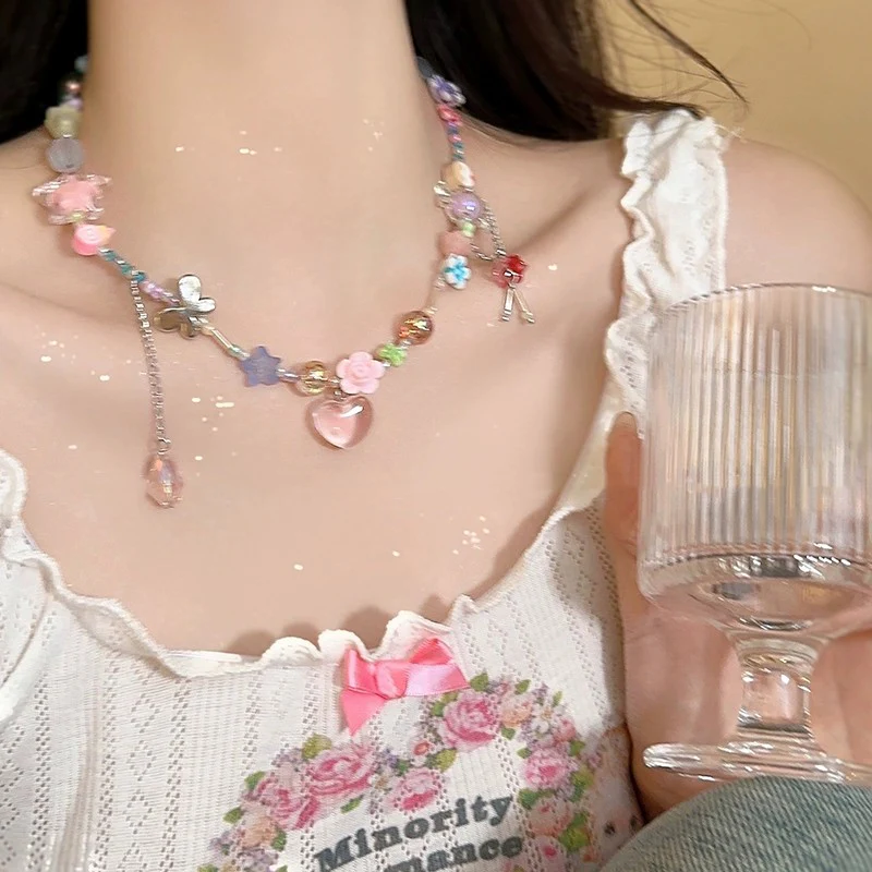Colorful Beaded Heart Candy Necklace HA2072
