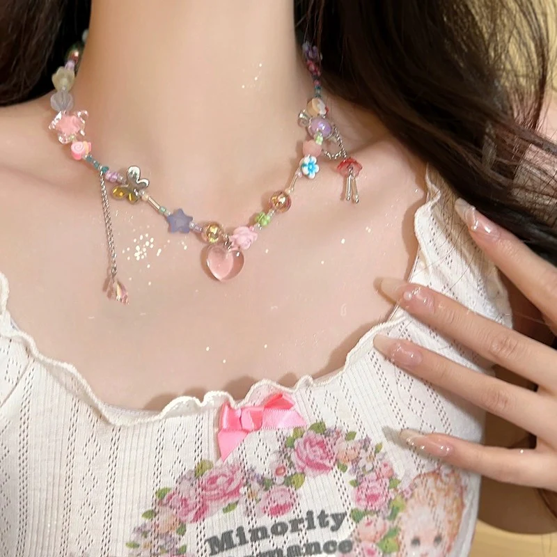 Colorful Beaded Heart Candy Necklace HA2072 - Image 3