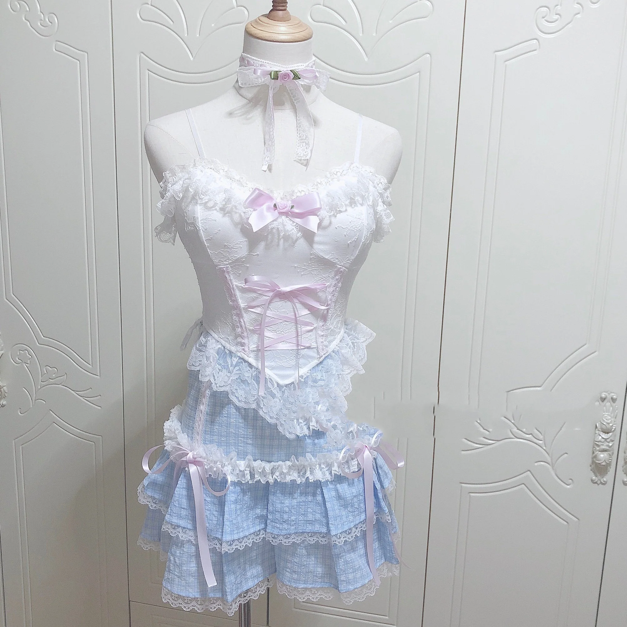 Cream Plaid Cake Dress HA1561 - Image 2