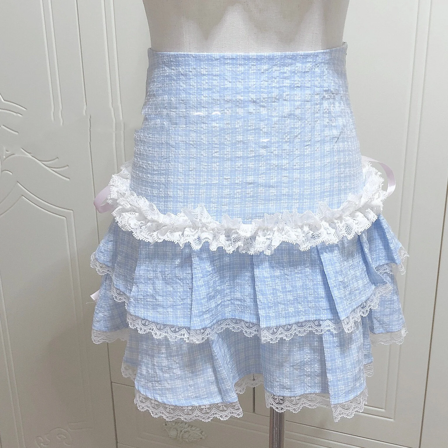 Cream Plaid Cake Dress HA1561 - Image 3