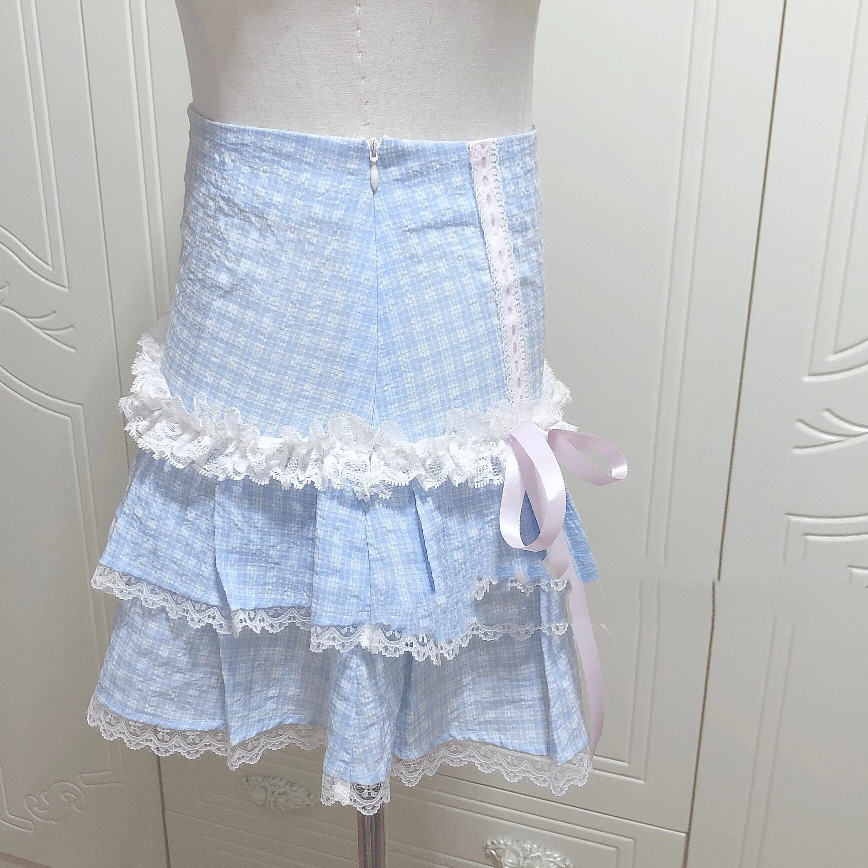 Cream Plaid Cake Dress HA1561 - Image 4