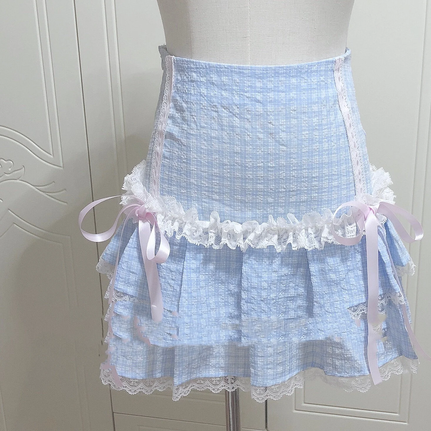Cream Plaid Cake Dress HA1561 - Image 5