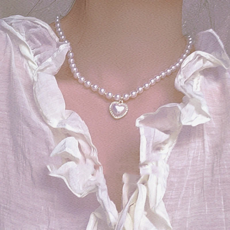 Cream Sweetheart Peach Heart Love Necklace  HA0668 - Image 4