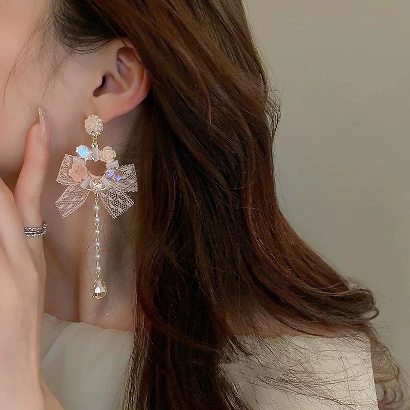 Crystal Flower Bow Earrings   HA1998 - Image 2