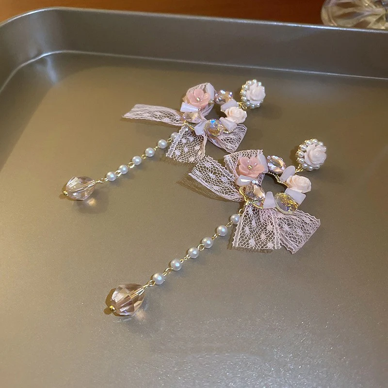 Crystal Flower Bow Earrings   HA1998 - Image 3